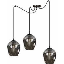 Stylizowana Lampa wisząca szklana potrójna "pająk" Level III czarno-grafitowa Emibig do jadalni i salonu