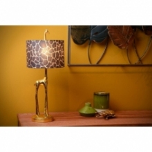 Stylowa Lampa stołowa żyrafa z abażurem Miss Tall złoty mat/brązowy Lucide na stolik nocny