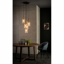 Stylowa Lampa wisząca szklana z dekoracyjnymi kloszami Coralie 40 przezroczysto-czarna Lucide nad stół