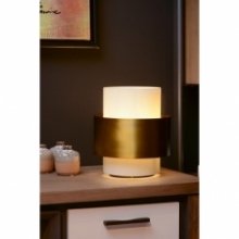 Stylowa Lampa stołowa szklana glamour Firmin opal/mosiądz Lucide na stolik nocny