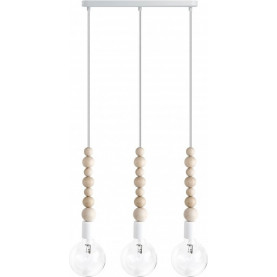 Lampa drewniana wisząca na listwie Loft Sfarer III biały/biała perła Kolorowe kable