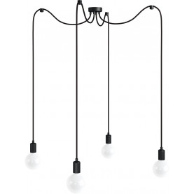 Lampa pająk 4 żarówki Loft Multi Metal Line czarny/czarny tulipan Kolorowe kable