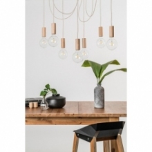 Skandynawska Lampa drewniana wisząca "pająk" Loft Multi Eco Line B X Kolorowe kable do salonu
