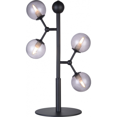 Lampa stołowa szklane kule Atom czarny/szkło dymione HaloDesign | Lampa na stolik nocny, komodę i parapet