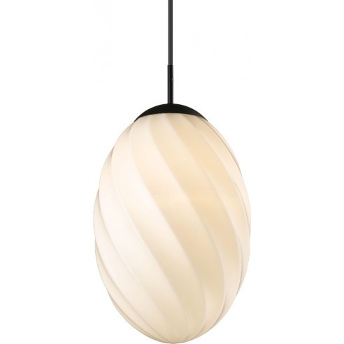 Lampa wisząca szklana Twist Oval 25cm opal/czarny HaloDesign | Lampy wiszące do salonu, kuchni i sypialni