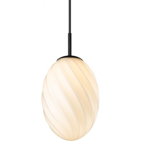 Lampa wisząca szklana Twist Oval 15cm opal/czarny HaloDesign | Lampy wiszące do salonu, kuchni i sypialni
