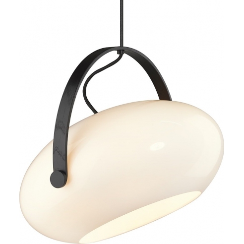 Lampa wisząca skandynawska D.C 40cm opal/czarny dąb HaloDesign | Lampy wiszące do salonu, kuchni i sypialni