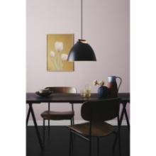 Lampa wisząca skandynawska z drewnem Arhus 40cm czarna HaloDesign | Lampy wiszące do salonu, kuchni i sypialni