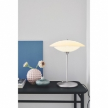 Lampa stołowa szklana Baroni opal/aluminium HaloDesign | Lampa na stolik nocny, komodę i parapet