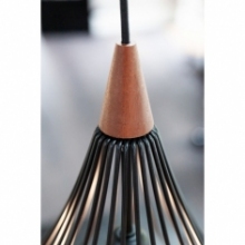 Lampa druciana wisząca z drewnem Drops 38cm czarna HaloDesign | Lampy wiszące do salonu, kuchni i sypialni