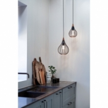 Lampa druciana wisząca z drewnem Drops 30cm czarna HaloDesign | Lampy wiszące do salonu, kuchni i sypialni