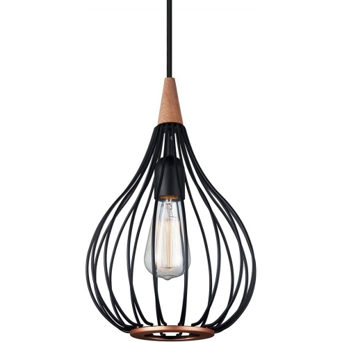 Lampa druciana wisząca z drewnem Drops 23cm czarna HaloDesign | Lampy wiszące do salonu, kuchni i sypialni