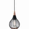 Lampa druciana wisząca z drewnem Drops 17cm czarna HaloDesign | Lampy wiszące do salonu, kuchni i sypialni