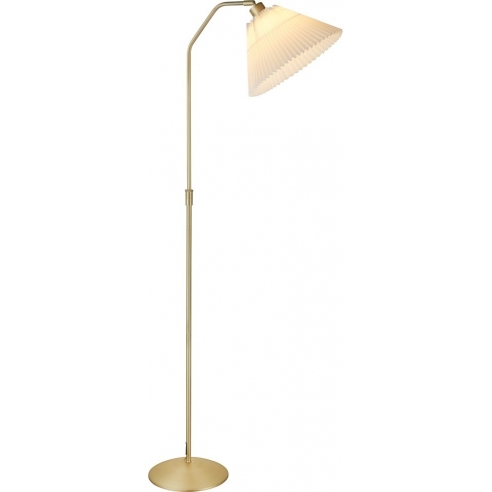 Lampa podłogowa z plisowanym abażurem Berlin mosiądz/biały HaloDesign | Lampa podłogowa do salonu