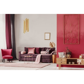 Lampa wisząca Organic 20 LED złota MaxLight - żyrandol glamour ze ściemniaczem.  Elegancki, złoty żyrandol z 12 cylindrycznymi kloszami.  Nowoczesny design, regulacja wysokości. Idealne oświetlenie do salonu lub jadalni. 2