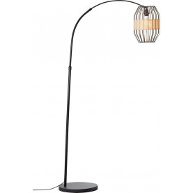 Lampa podłogowa łukowa Slope czarna Brilliant. Elegancka, czarna lampa stojąca z metalowym stelażem i drucianym kloszem z beżowym wkładem. Stylowy design, stabilna podstawa. Idealne oświetlenie salonu lub sypialni. 2