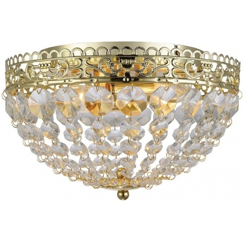 Stylizowany Plafon glamour z kryształkami Saxholm Złoty Markslojd do sypialni, salonu i przedpokoju.