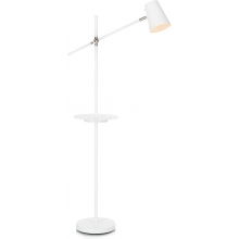 Skandynawska Lampa podłogowa ze stolikiem i USB Linear Biała Markslojd do czytania w salonie.