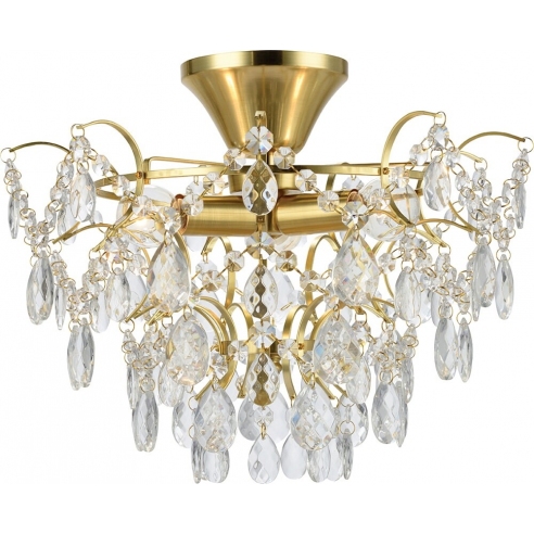 Modna Lampa sufitowa glamour z kryształkami Sofiero 36 przezroczysto-mosiężna Markslojd do salonu i jadalni