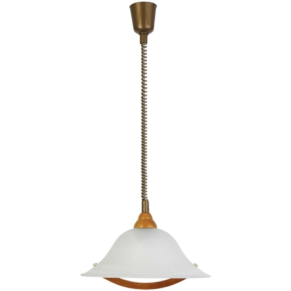Stylizowana Lampa wisząca szklana antyczna Torbole 40 Drewniana/Mosiądz/Alabastrowa Brilliant do hotelu i restauracji.